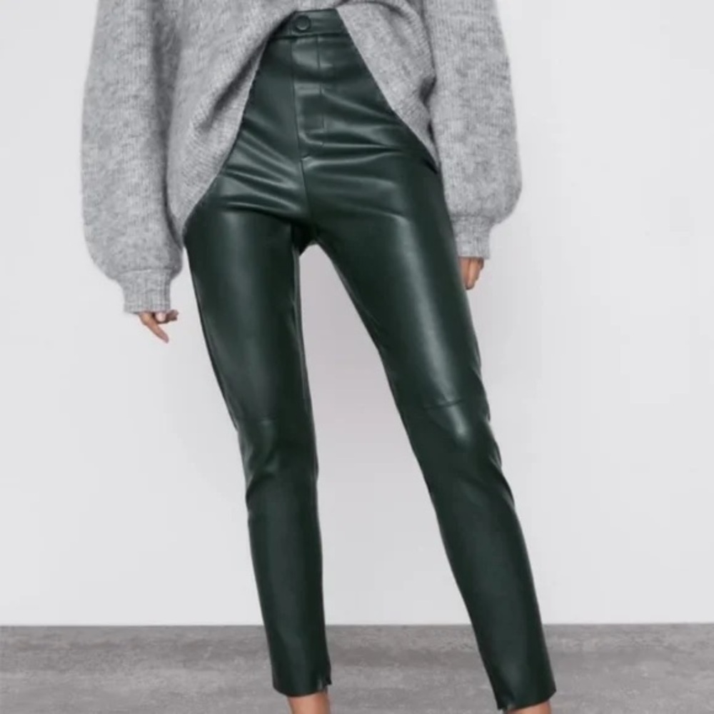 Zara Dark Green Leather Skinny Pants